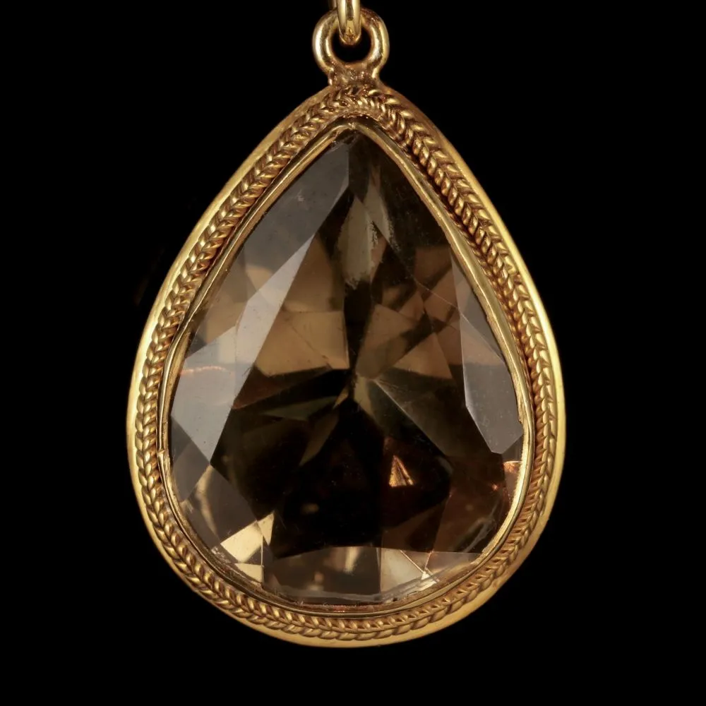 Smoky Quartz Drop Earrings 18Ct Gold On Silver