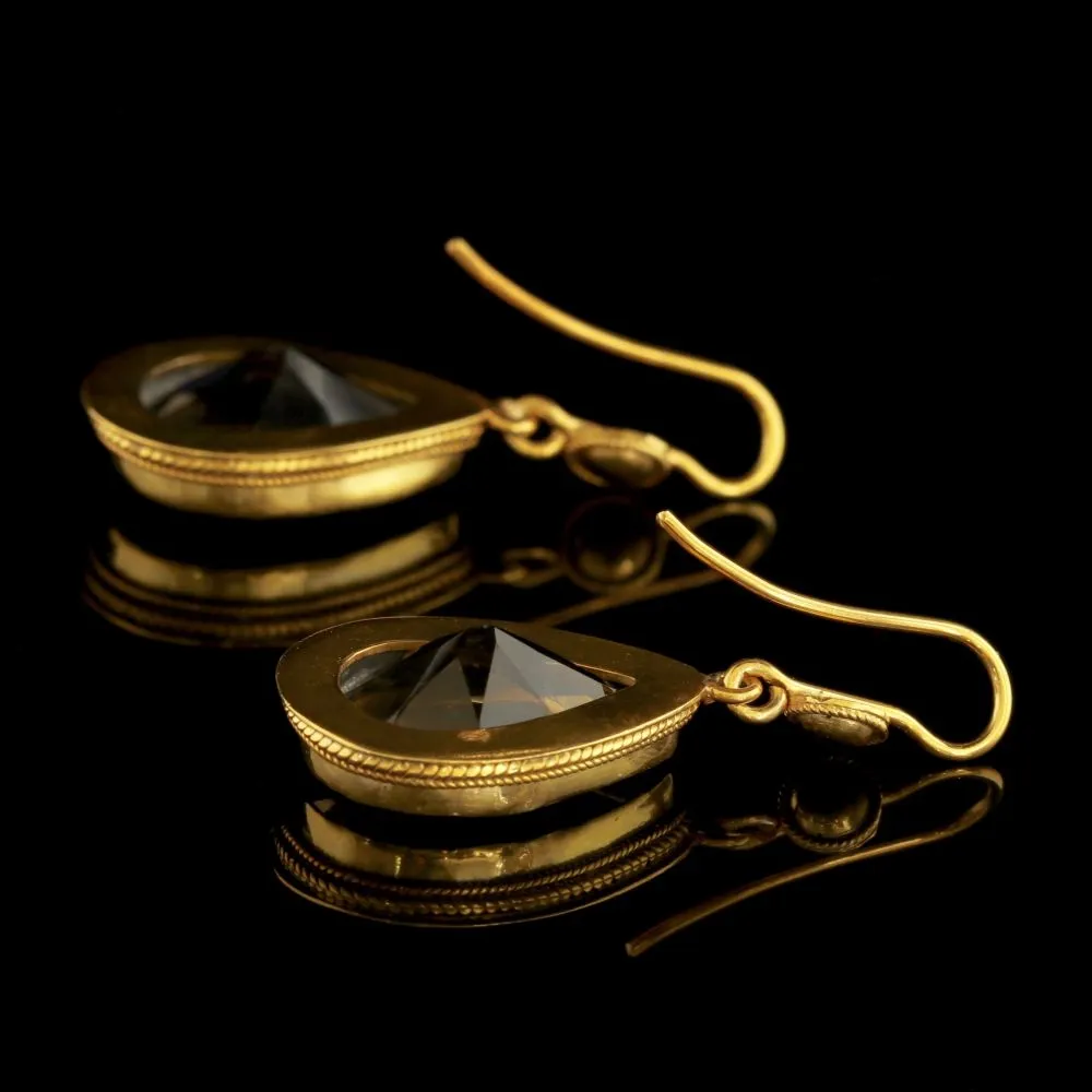 Smoky Quartz Drop Earrings 18Ct Gold On Silver