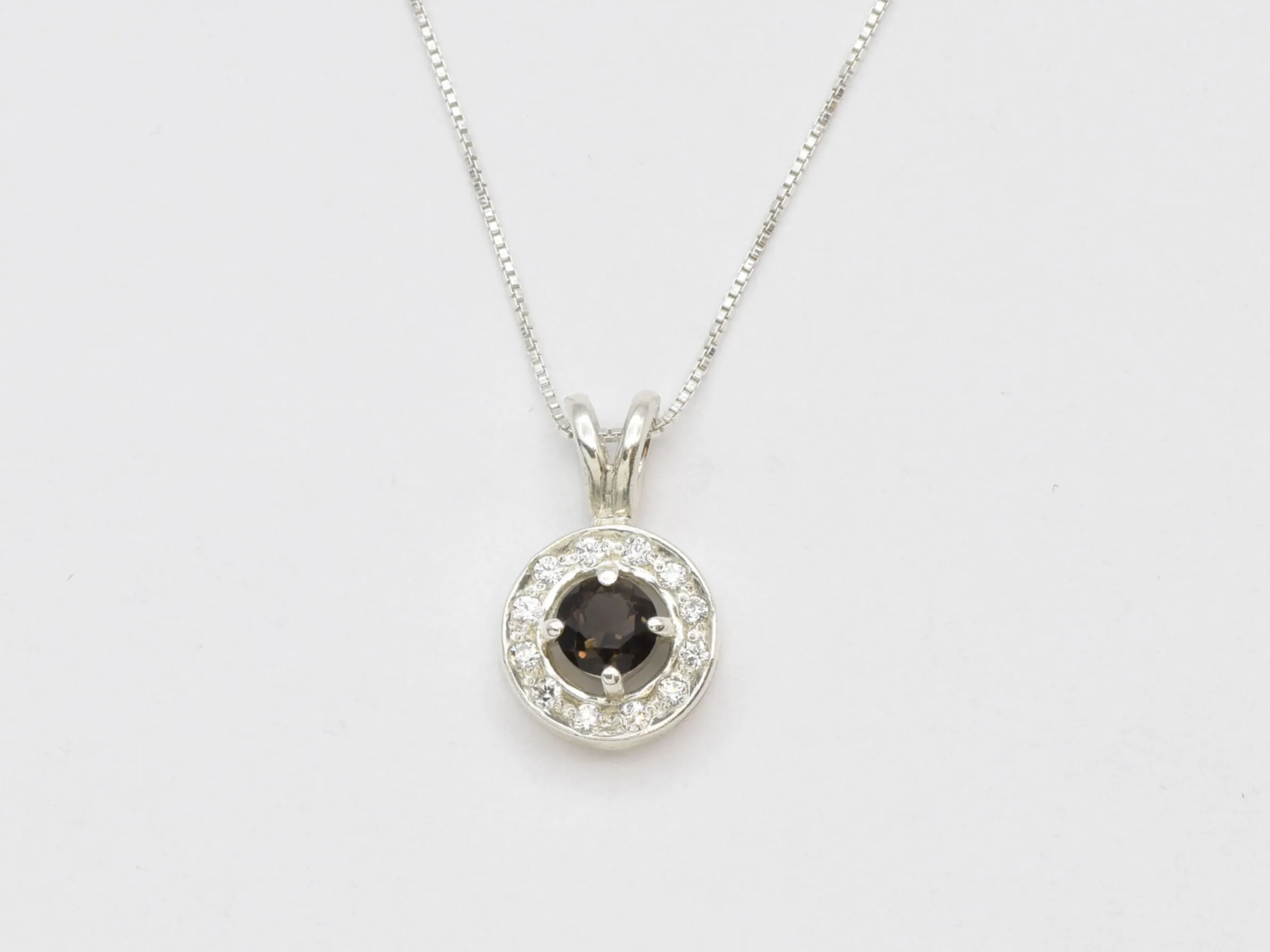 Smoky Topaz Necklace - Real Topaz Necklace - Dainty Round Pendant