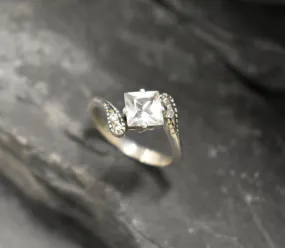 Square Topaz Ring - Sparkly Bypass Band - Vintage Classy Ring