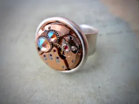 Steampunk Ring - Rose Gold watch movement - statement ring - Repurposed - recycled