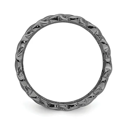 Sterling Silver Stackable Expressions Black Plated Intertwined Hearts  Carved Ring