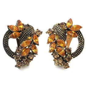 【USA輸入】ヴィンテージ アンバー ラインストーン イヤリング/Vintage Amber Rhinestones Clip On Earrings