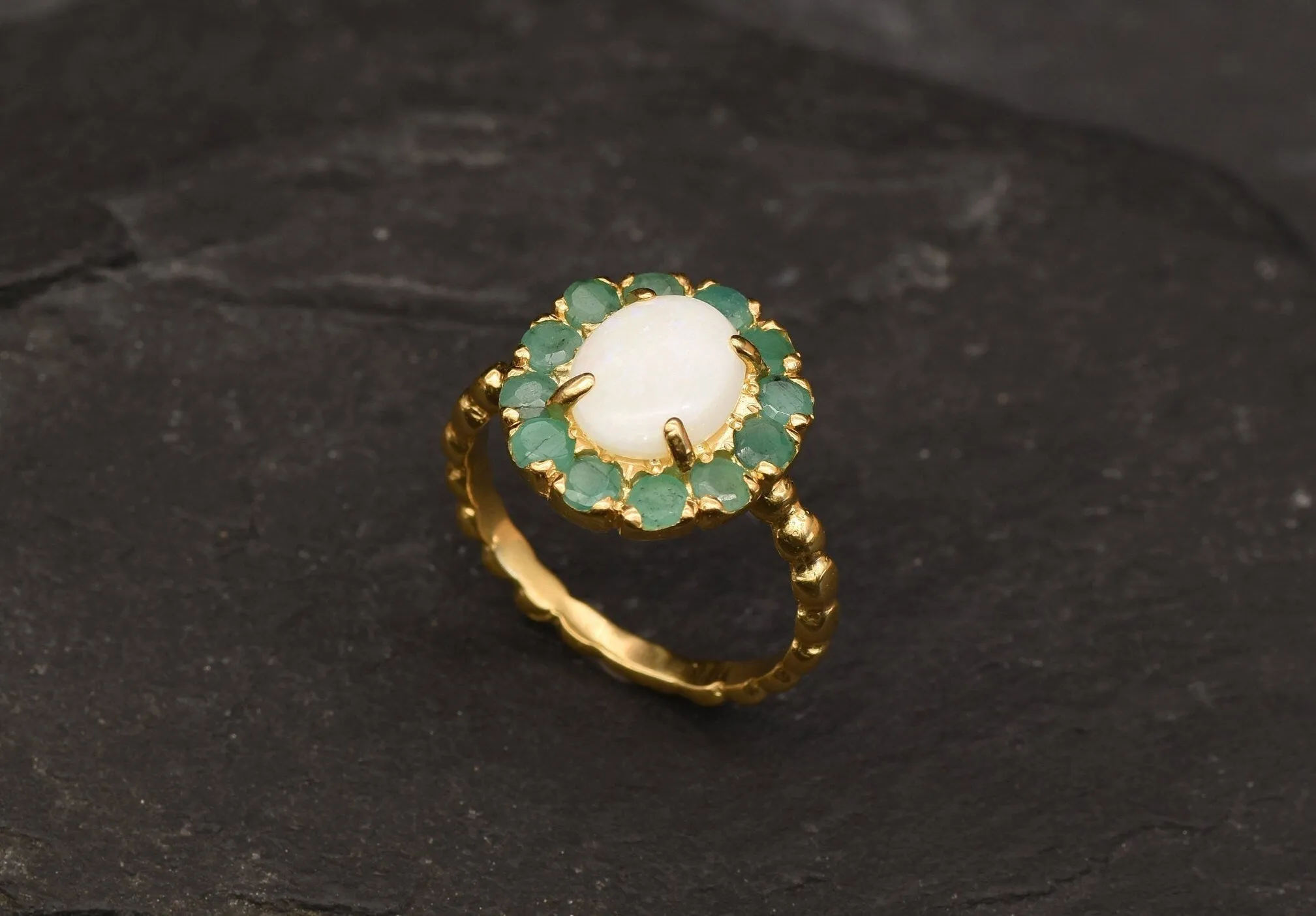 Victorian Opal Gold Ring - Genuine Opal Ring - Opal Flower Ring