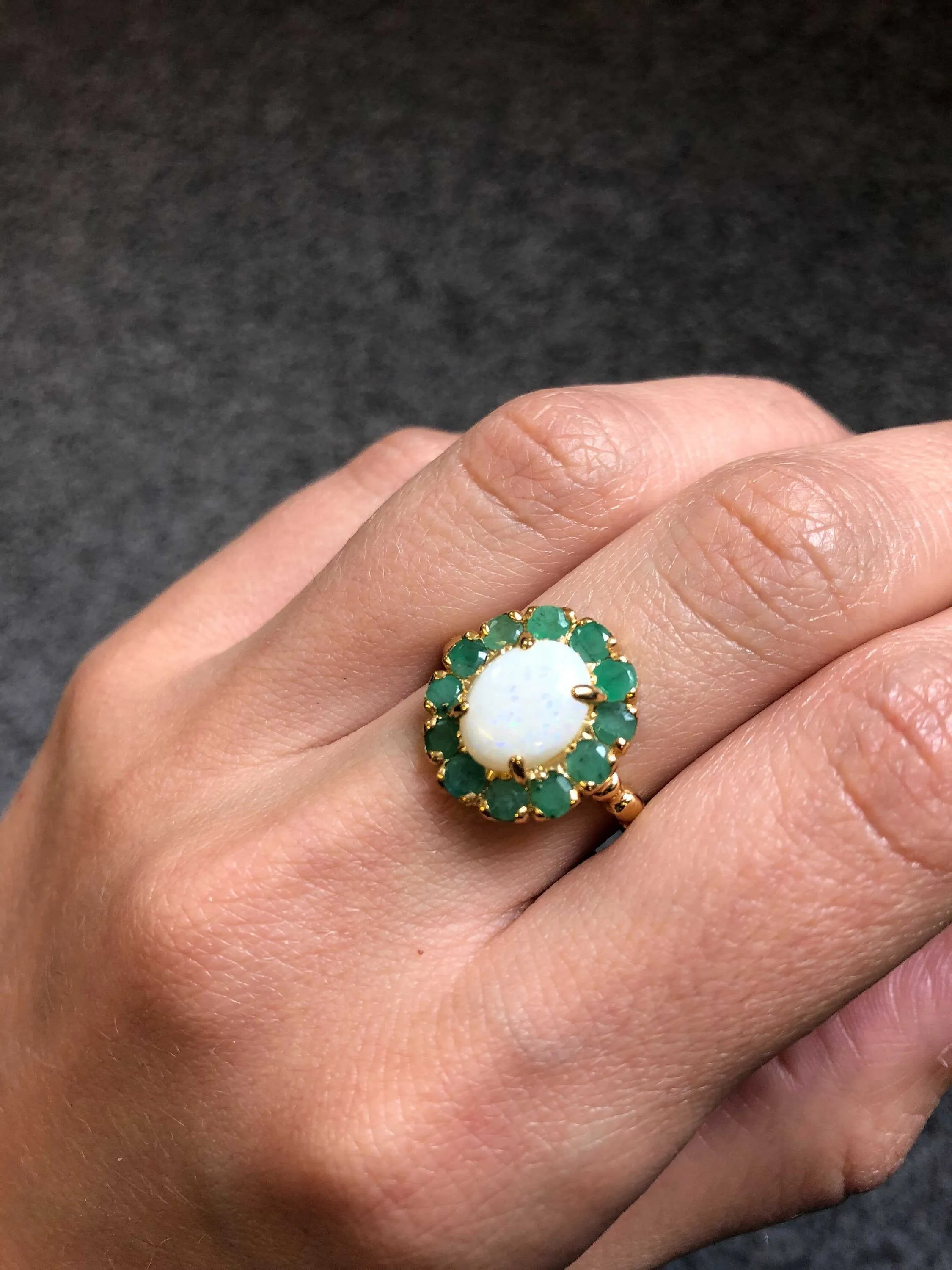 Victorian Opal Gold Ring - Genuine Opal Ring - Opal Flower Ring