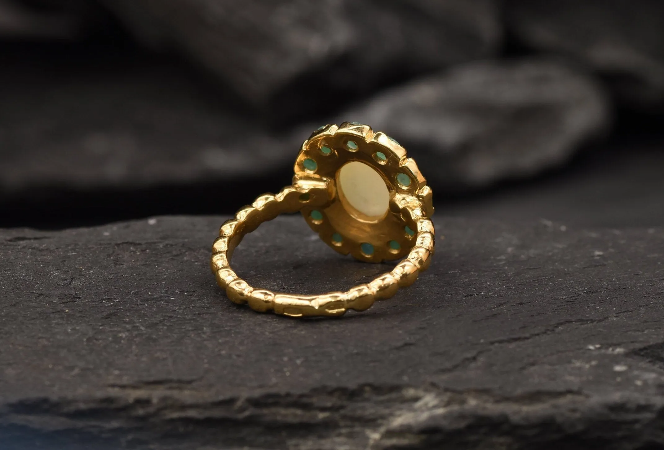 Victorian Opal Gold Ring - Genuine Opal Ring - Opal Flower Ring