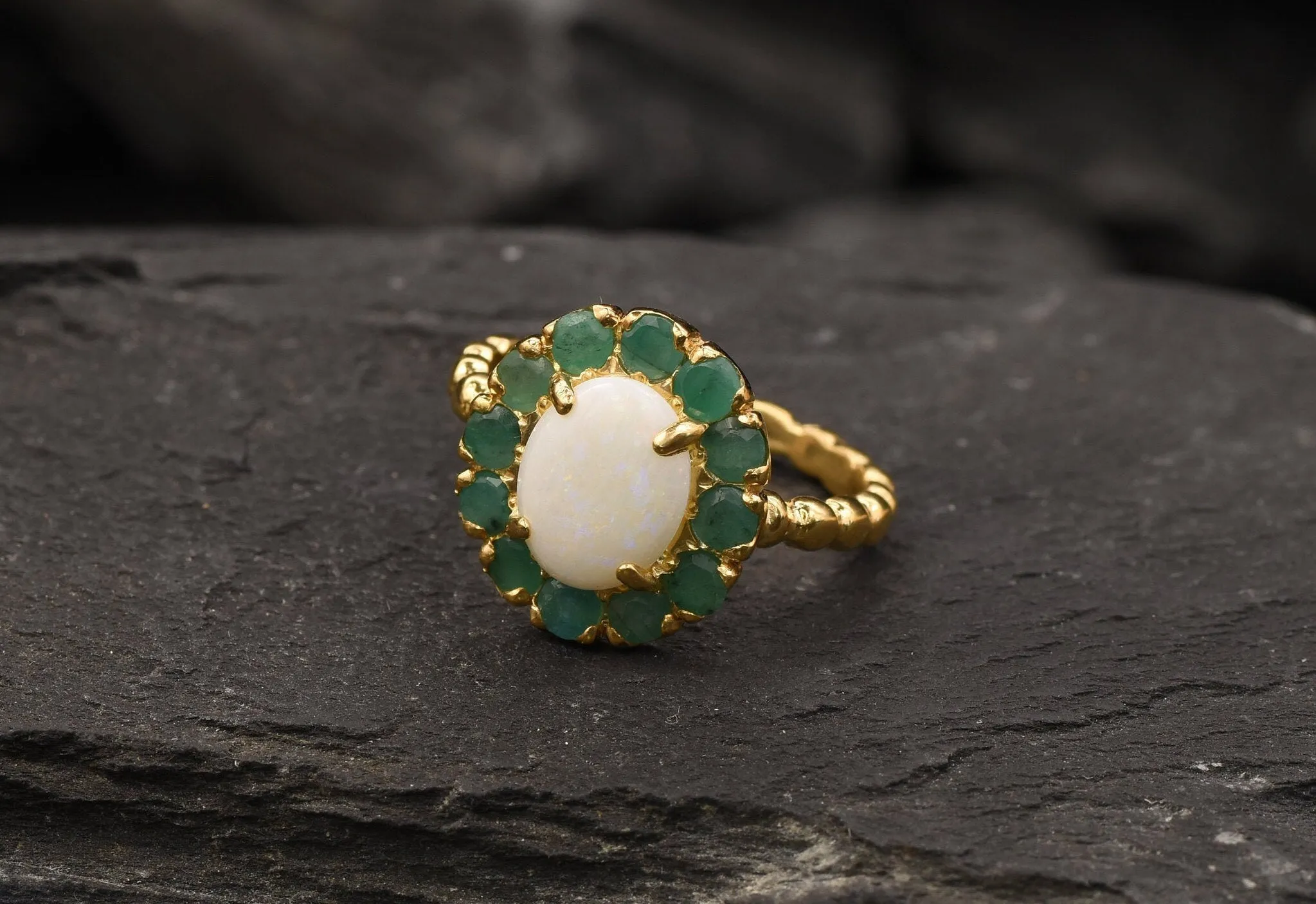 Victorian Opal Gold Ring - Genuine Opal Ring - Opal Flower Ring