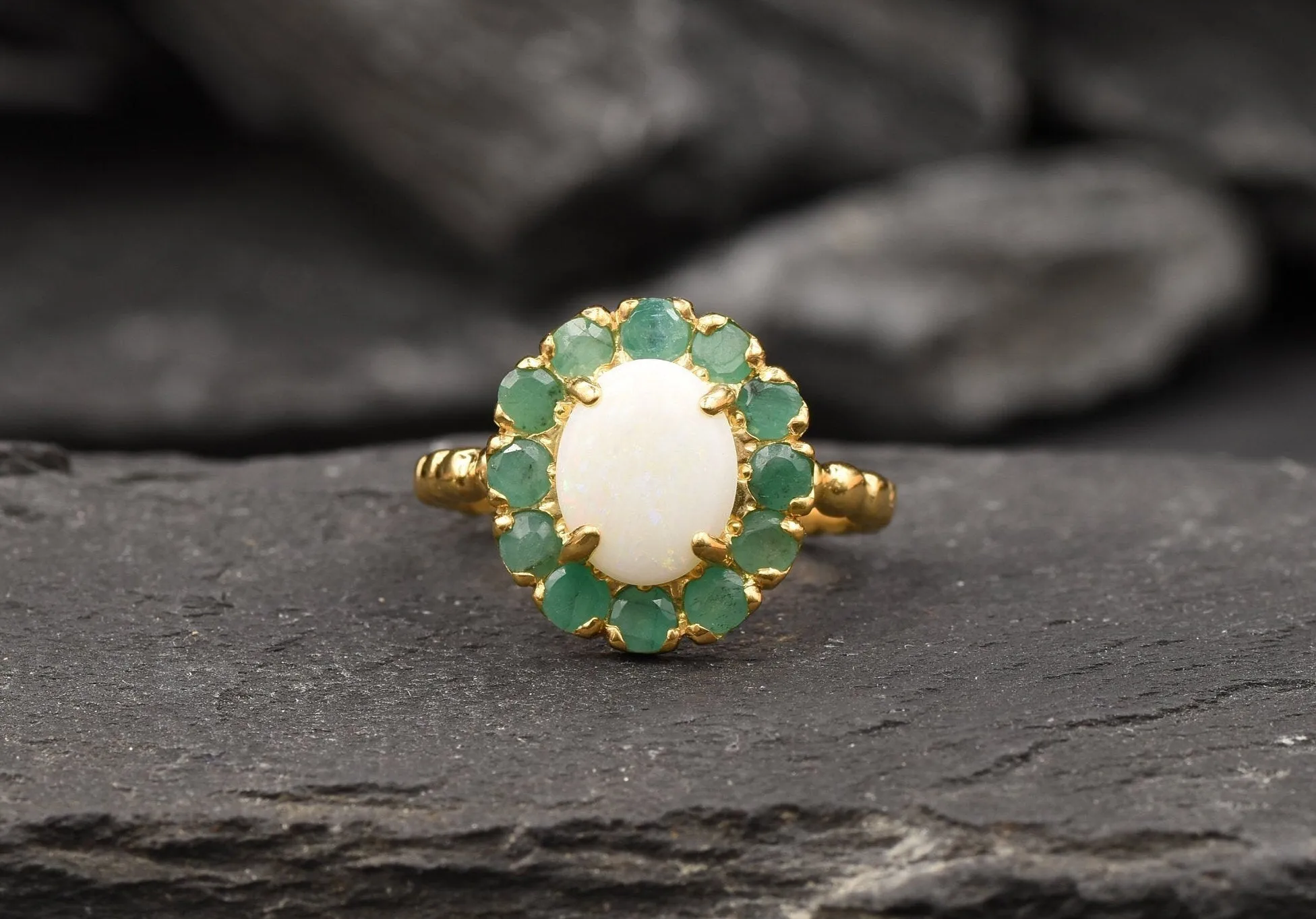 Victorian Opal Gold Ring - Genuine Opal Ring - Opal Flower Ring