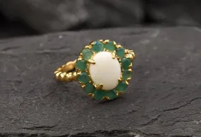 Victorian Opal Gold Ring - Genuine Opal Ring - Opal Flower Ring