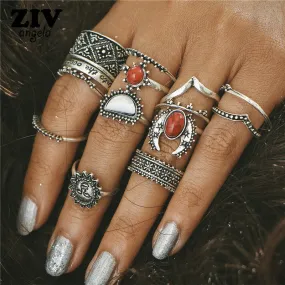 Vintage Sun and Moon Ring Set