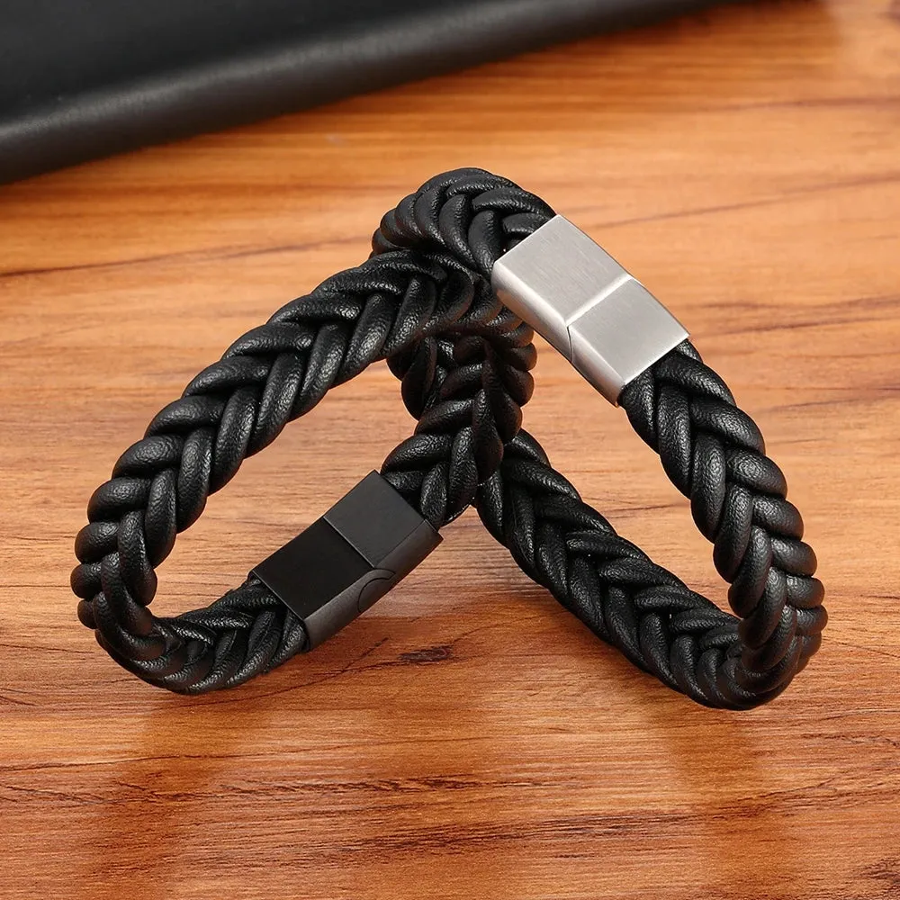 XQNI Classic Style New year Gift 6 Options Stainless Steel Leather Men's Bracelet Multi-color Magnet Buckle DIY Size Custom LOGO